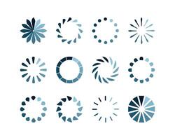 Twelve stylish loading icons in varying shades of blue. Perfect for websites, apps, and presentations needing a modern, clean aesthetic. vector