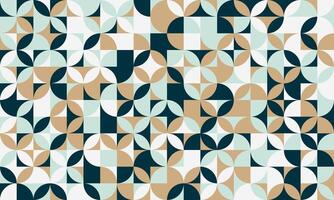 Stylish geometric pattern featuring a repeating design of circles, squares, and triangles in muted teal, beige, and dark green. Ideal for website backgrounds, textile prints, or modern branding. vector