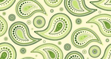 Elegant green paisley pattern on a cream background. Perfect for textiles, wallpaper, or website design. Features intricate details and a sophisticated, nature-inspired aesthetic. vector