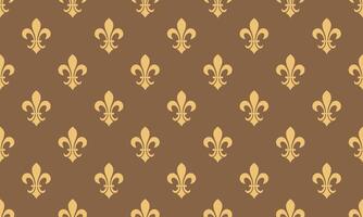 Elegant gold fleur-de-lis pattern on a brown background. Perfect for wallpaper, textile design, or website backgrounds. Sophisticated and classic design. vector