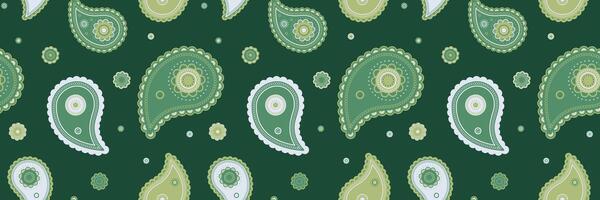 Elegant green and olive paisley pattern. Perfect for textile design, wallpaper, or website backgrounds. Subtle yet striking, this repeating design offers a sophisticated aesthetic. vector