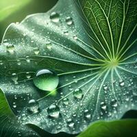 A close up of a green leaf with water droplets photo