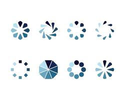 Collection of eight stylish, abstract loading icons in cool blue tones. Perfect for websites, apps, and presentations needing a modern, clean loading animation graphic. vector