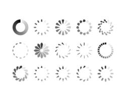 Collection of diverse loading icons in grayscale. Perfect for website design, app interfaces, or presentations needing visual progress indicators. Clean, modern style easily customizable. vector