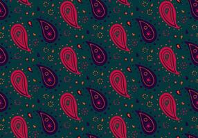 Vibrant paisley pattern with teal background. Perfect for textiles, fashion, or website design. Bold colors and intricate details create a rich, eye-catching design. vector