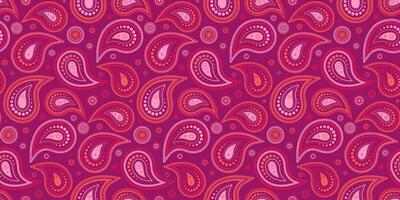 Vibrant paisley pattern in pink, orange, and maroon. Perfect for textiles, website backgrounds, or decorative projects. Stylish and eye-catching design with repeating motif. vector