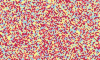 Vibrant pixel art background with a random arrangement of squares in pastel red, yellow, and blue hues. vector