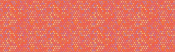 Vibrant, retro-style seamless pattern featuring colorful polka dots on a coral background. vector