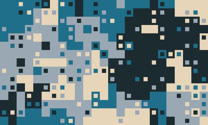 Abstract geometric pattern featuring a blend of teal, gray, beige, and black squares. Ideal for backgrounds, website design, or modern art projects.