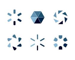 Six abstract loading icons in cool blue tones. Perfect for website design, app interfaces, or presentations needing a modern, minimalist feel. Versatile and easily adaptable to various projects. vector