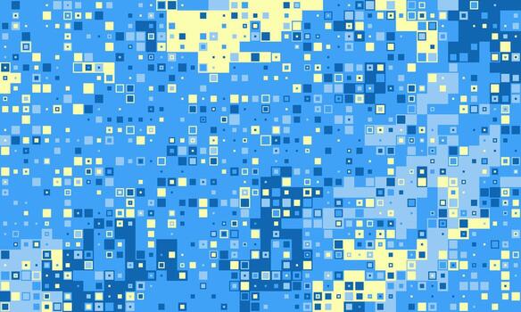Abstract background with vibrant blue and yellow squares of varying sizes. Perfect for website banners, tech presentations, or modern design projects. vector