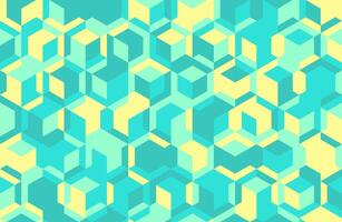 Vibrant teal and yellow geometric pattern. Abstract isometric cube design, ideal for backgrounds, website banners, or textile prints. vector