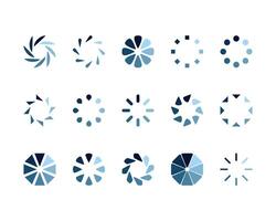 Collection of 15 stylish blue loading icons. Perfect for website design, app interfaces, or presentations to show progress. Clean, modern, and versatile graphics for various digital projects. vector