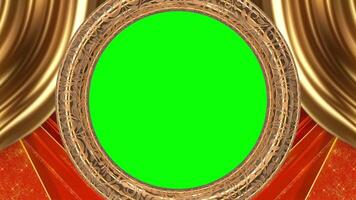 Golden Curtain Frame with Circular Window Design on Green Screen video