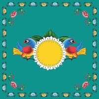 A set of floral borders with two birds holding a text box Colorful Rickshaw painting vector