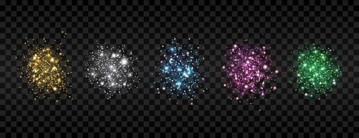 Spots of multicolored glitter, sparkles, confetti. Isolated scattering particles with light effect. Set of abstract elements with flares, glares and stars. Points for creating luxurious designs vector