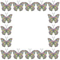 Card with cross stitch butterflies in bright colors on white background. Romantic summer background. Empty space for text or picture. vector