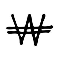 Hand drawn won currency symbol. Brush stroke doodle. Single element for design vector