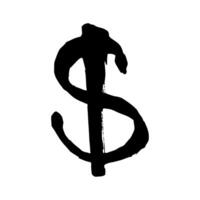 Hand drawn dollar currency symbol. Brush stroke doodle. Single element for design vector