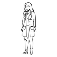 a doctor with coat and stethoscope line art vector