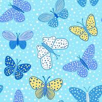 Seamless pattern with butterflies on blue background. vector