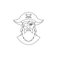 Icon of an old pirate in a simple line art style on white background. vector