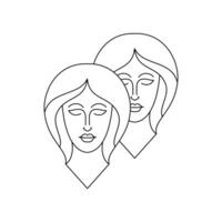 Gemini zodiac sign in line art style on white background. vector