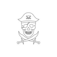 A skull wearing a pirate hat and with crossed sabers. Line art style icon. vector