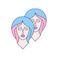 Gemini zodiac sign in line art style on white background. vector