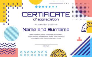 Diploma certificate template with Memphis elements vector