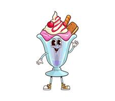 Groovy ice cream retro cartoon happy character vector