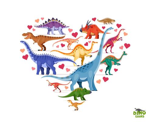 Heart shape, i love dinosaurs characters banner