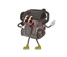 Cartoon retro groovy car engine funny character vector