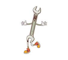 Groovy cartoon wrench work tool or DIY character vector