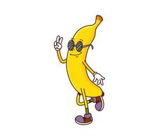 Cartoon funny groovy banana fruit retro character vector