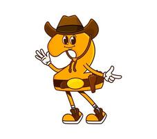 Groovy cartoon math number 2 character as cowboy vector
