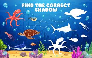 Find a correct shadow of funny sea animals riddle vector