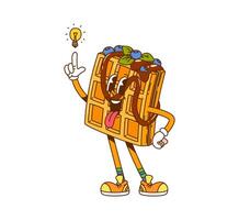 Retro cartoon groovy Belgian waffle character vector