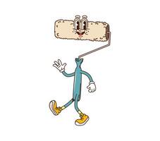 Groovy paint roller character, cartoon work tool vector
