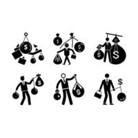 Debt Management Illustration - and Linocut Silhouette Design vector