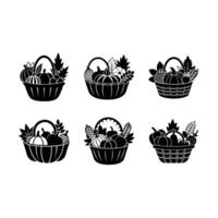 Fall Harvest Basket - and Linocut Silhouette Design vector