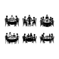 Dinner Table with Family and Linocut Silhouette Design vector
