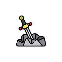 A sword is sitting on top of a rock vector