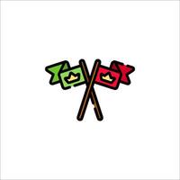 Two crossed flags with red and green colors vector