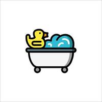 A cartoon duck in a bathtub with soap and bubbles vector