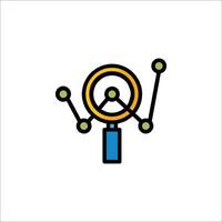 A magnifying glass icon with a line connecting dots vector