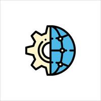 A globe with gears and a gear wheel vector