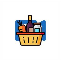 A basket with food and wine in it vector