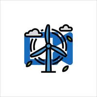 A wind turbine with clouds and a blue background vector