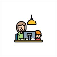 A woman and child are working on a computer vector